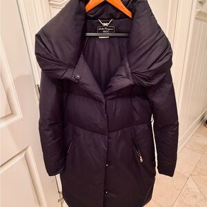 Salvatore Ferragamo Black Long Down Puffer Coat/OverSized Shawl Collar size 44